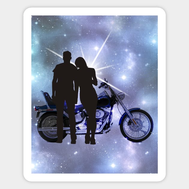 Motorcycle couple 2 in Blue Sticker by allthumbs